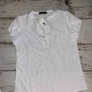 White Short Sleeve Henley Blouse